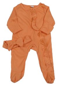 2set - Oranžový vzorovaný overal s volánky + čelenka