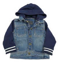 Modro-tmavomodrá riflovo/tepláková bunda s kapucí Next