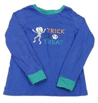 Modro-zelené triko s kostlivcem a nápisem Pocopiano