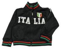 Černá propínací sportovní mikina s nápisem a proužky 