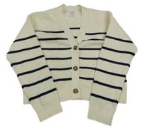 Smetanovo-černý pruhovaný propínací crop svetr Zara