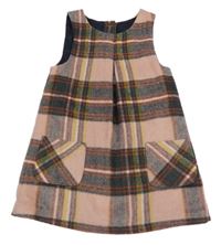 Světlerůžovo-barevné kostkované vlněné šaty Nutmeg