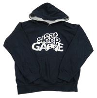 Tmavomodrá mikina s nápisem a kapucí Awdis