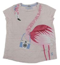 Světlerůžovo-bílé pruhované tričko s plameňákem Joules 