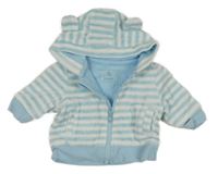 Světlemodro-bílá pruhovaná sametová propínací mikina s kapucí Naturaline