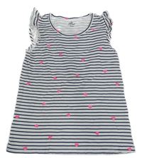 Bílo-tmavomodrý pruhovaný top se srdíčky Topolino 