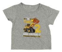 Šedé melírované tričko s bagrem