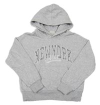 Šedá melírovaná crop mikina s nápisem a kapucí H&M