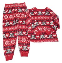 Červené vzorované sametové pyžamo s Mickeym Disney 