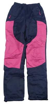 Tmavomodro/růžové šusťákové podšité kalhoty