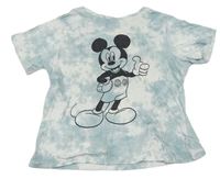 Mentolovo-bílé batikované crop tričko s Mickey zn. Disney