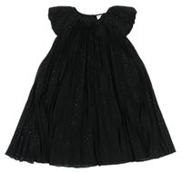 Černé puntíkaté třpytivé plisované šaty s mašlí C&A