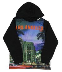 Modro-fialovo-tmavozeleno-černá mikina s potiskem - Los Angeles a kapucí ARIZONA