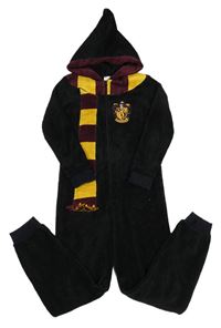 Černo-tmavovínová plyšová kombinéza s erbem - Harry Potter a kapucí