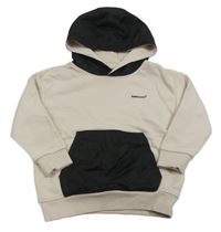 Světlebéžovo-černá mikina s logem a černou šusťákovou kapsou a kapucí Bekkin