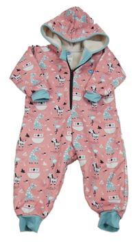 Větlerůžovo/světlemodrá softshellová zateplená kombinéza se zvířátky a parníčky Splash