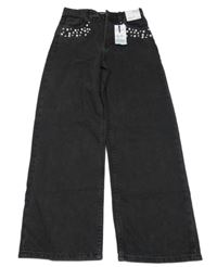 Nové - černé wide leg rifle s perlami Denim Co.