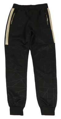 Černé vzorované sportovní tepláky s pruhem 