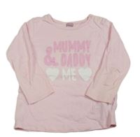 Světlerůžové triko s nápisy a srdíčky dopodopo