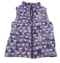 Purpuruovo-lila prošívaná šusťáková zateplená vesta se srdíčky a nápisy LANDS'END
