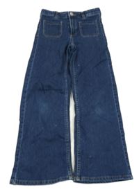 Tmavomodré wide leg waist teplákové rifle H&M