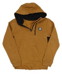 Hnědo-černá mikina s nášivkou a kapucí George