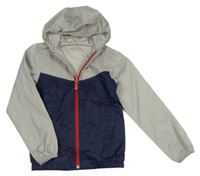 Šedo-tmavomodrá šusťáková nepromokavá funkční bunda s kapucí Quechua