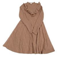 Pudrovo-šedé melírované žebrované úpletové šaty s volánky a rolákem SHEIN