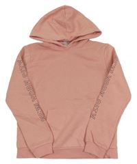 Růžová mikina s nápisy a kapsou a kapucí C&A