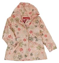 Světlerůžová nepromokavá jarní parka s květy a srdíčky a kapucí TCM