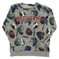 Šedá melírovaná mikina se zvířaty a nápisem - Harry Potter