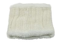 Smetanovo-zlatý melírovaný žebrovaný vzorovaný pletený zateplený nákrčník 