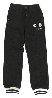 Tmavošedé melírované tepláky s příšerkou a pruhy POCOPIANO