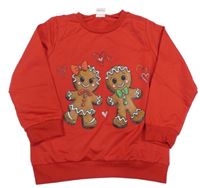 Červená mikina s perníčky a srdíčky 