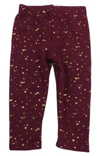 Vínové teplákové zateplené legíny se zlatými hvězdičkami a kometami Smile