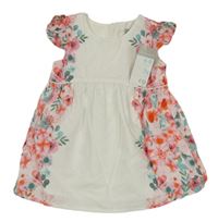 Nové - bílé plátěné šaty s kytičkami a volánky PRIMARK