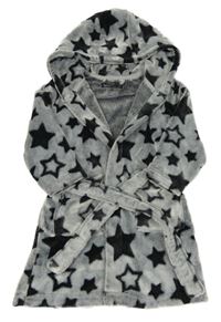 Světlešedo-černý plyšový župan s hvězdičkami a kapucí Next