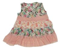 Smetanovo-růžová šifonová tunika s kytičkami a motýlky Kiki&Koko