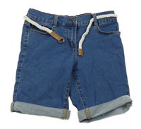 Modré teplákové riflové kraťasy se srdíčky a páskem YIGGA