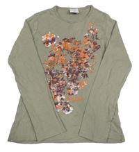 Šedohnědé triko s květy POCOPIANO