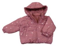 Starorůžová prošívaná šusťáková zateplená bunda s květy a kapucí St. Bernard