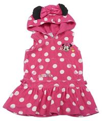 Růžové puntíkované froté županové šaty s Minnie a kapucí zn. Disney