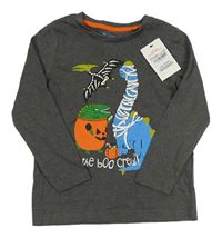 Tmavošedé melírované triko s dinosaury Tu
