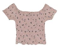 Růžové květované žabičkové crop tričko New Look