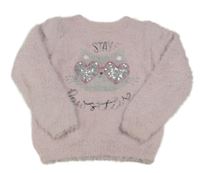 Starorůžový chlupatý svetr s kočkou s flitry Primark
