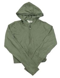 Khaki propínací crop svetr s kapucí H&M