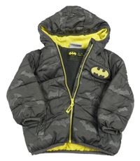 Tmavošedá šusťáková zateplená bunda s netopýry a kapucí - Batman