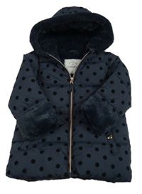 Tmavomodrá puntíkatá šusťáková zimní parka s kapucí George