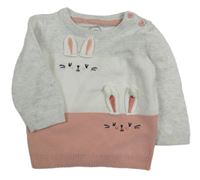 Světlešedo-bílo-růžový svetr s králíky C&A