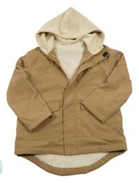 Hnědo-béžová šusťáková zateplená bunda s kapucí Shein